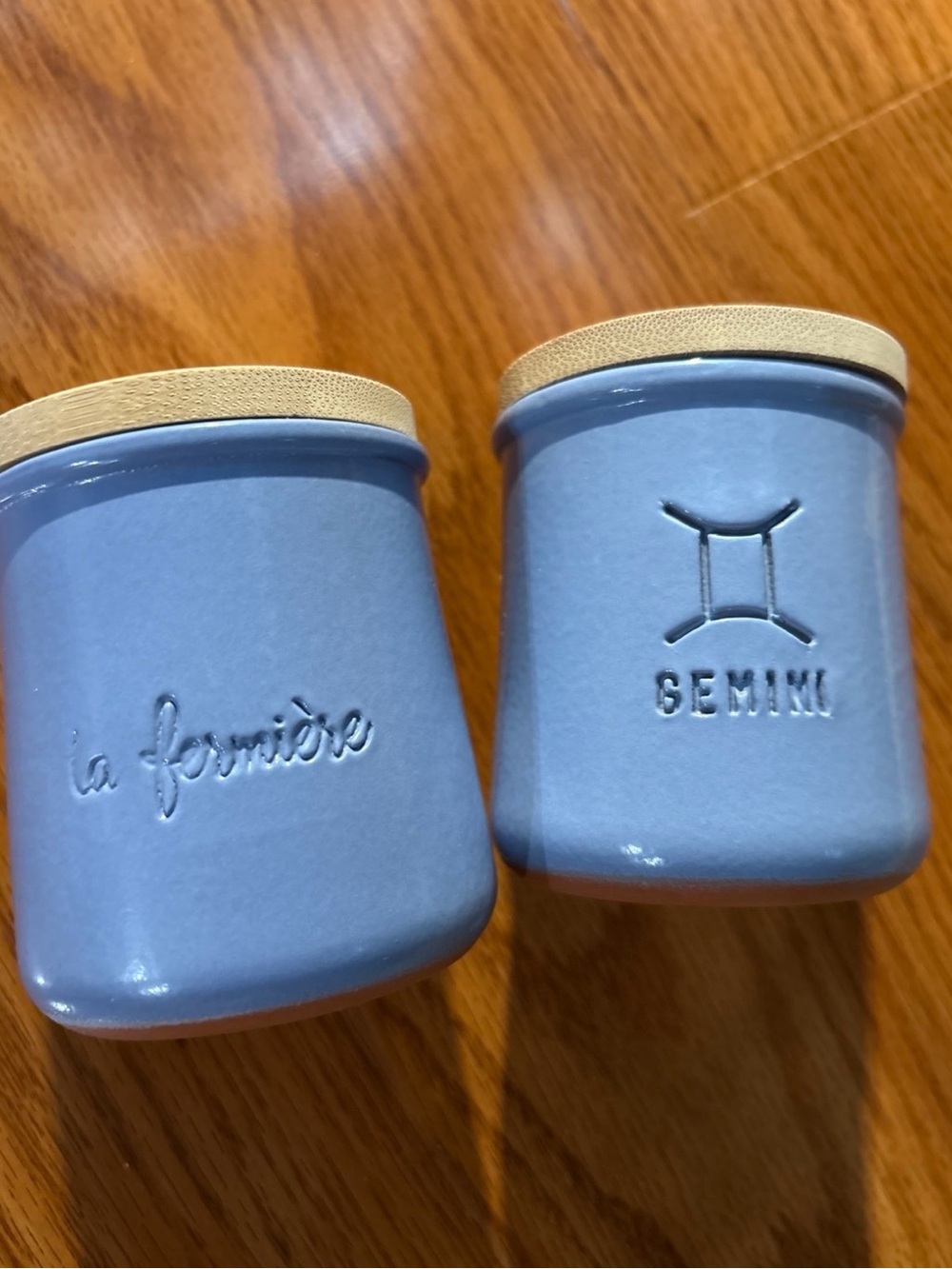 La Fermière Blue Ceramic Jar Set with Bamboo Lids